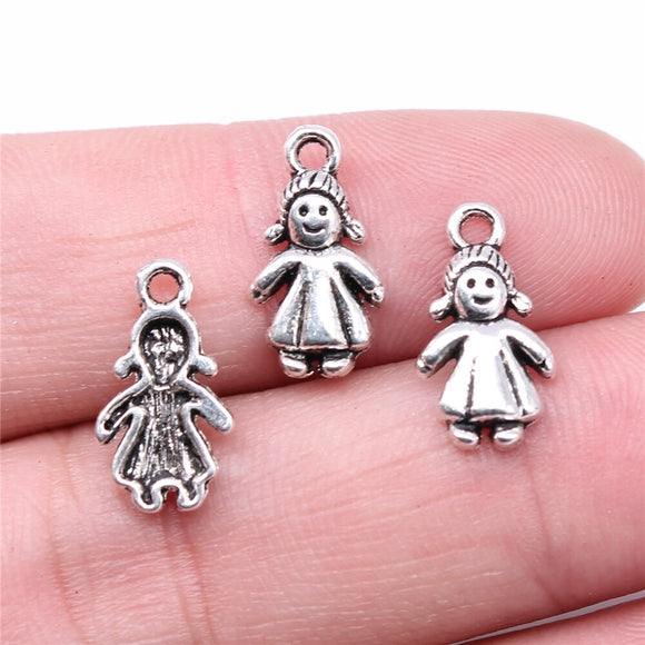 WYSIWYG 40pcs Charms 15x8mm Little Girl Charms For Jewelry Making DIY Jewelry Findings Antique Silver Color Alloy Charms Pendant