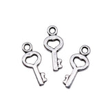 WYSIWYG 40pcs Charms 16x7mm Heart Key Charms For Jewelry Making DIY Jewelry Findings Antique Silver Color Alloy Charms Pendant