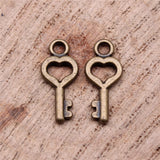 WYSIWYG 40pcs Charms 16x7mm Heart Key Charms For Jewelry Making DIY Jewelry Findings Antique Silver Color Alloy Charms Pendant