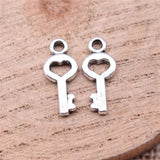 WYSIWYG 40pcs Charms 16x7mm Heart Key Charms For Jewelry Making DIY Jewelry Findings Antique Silver Color Alloy Charms Pendant