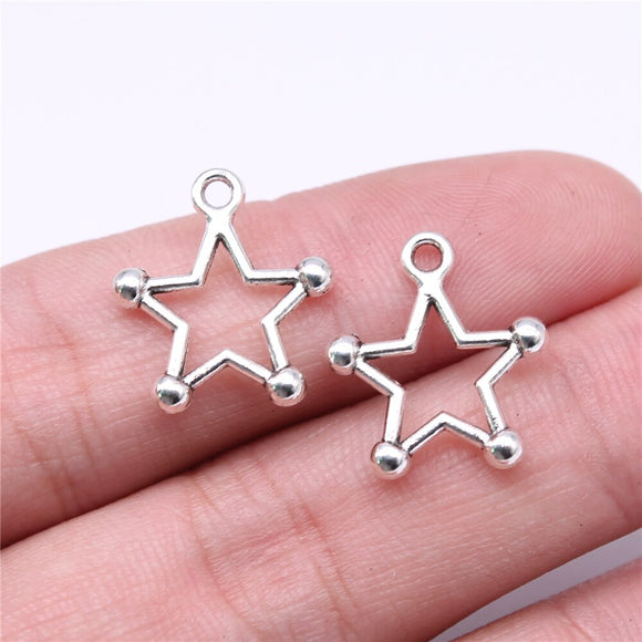 WYSIWYG 40pcs Charms 18x16mm Hollow Star Charms For Jewelry Making DIY Jewelry Findings Antique Silver Color Alloy Charm