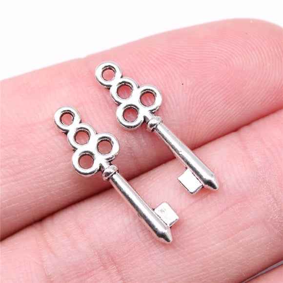 WYSIWYG 40pcs Charms 22x7mm Key Charms For Jewelry Making DIY Jewelry Findings Antique Silver Color Alloy Charms Pendant
