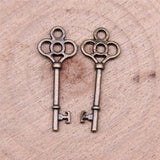 WYSIWYG 40pcs Charms 25x10mm Key Charms For Jewelry Making DIY Jewelry Findings Antique Silver Color Alloy Charms Pendant