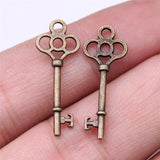 WYSIWYG 40pcs Charms 25x10mm Key Charms For Jewelry Making DIY Jewelry Findings Antique Silver Color Alloy Charms Pendant