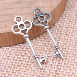 WYSIWYG 40pcs Charms 25x10mm Key Charms For Jewelry Making DIY Jewelry Findings Antique Silver Color Alloy Charms Pendant