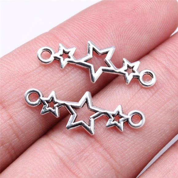 40pcs Charms 25x9mm Stars Connector Charms For Jewelry Making DIY Jewelry Findings Antique Silver Color Alloy Charms ef4467