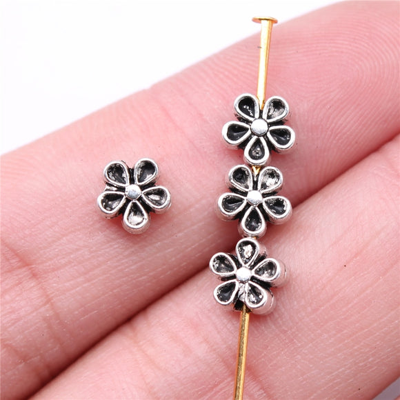 WYSIWYG 40pcs Charms 7x3mm Flower Bead Charms For Jewelry Making DIY Jewelry Findings Antique Silver Color Alloy Charms Pendant