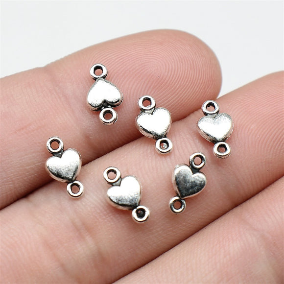 WYSIWYG 40pcs Charms Connector Antique Silver Color Small Heart Connector DIY Jewelry Making Accessories 10x5mm
