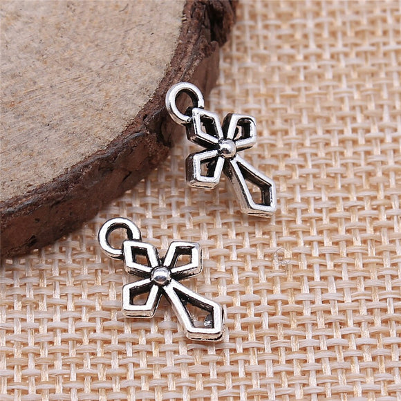WYSIWYG 40pcs Charms Double Sided Cross 17x10mm Antique Silver Color Pendants Making DIY Handmade Tibetan Silver Color Jewelry
