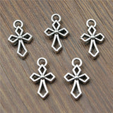 WYSIWYG 40pcs Charms Double Sided Cross 17x10mm Antique Silver Color Pendants Making DIY Handmade Tibetan Silver Color Jewelry