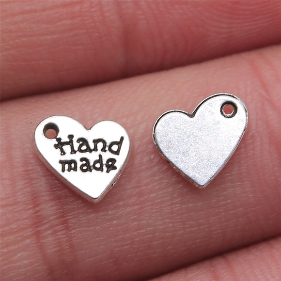 WYSIWYG 40pcs Charms Jewelry Findings Diy Accessories Hand Made Heart Pendant Antique Silver Color 8x8mm
