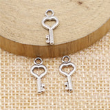 WYSIWYG 40pcs Charms Key Antique Silver Color 7x15mm Metal Alloy Charms Jewelry Diy Accessories