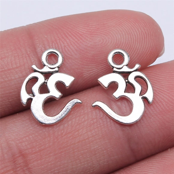 WYSIWYG 40pcs Charms Yoga Om 15x12mm Antique Making Pendant Fit Vintage Tibetan Silver Color DIY Handmade Jewelry