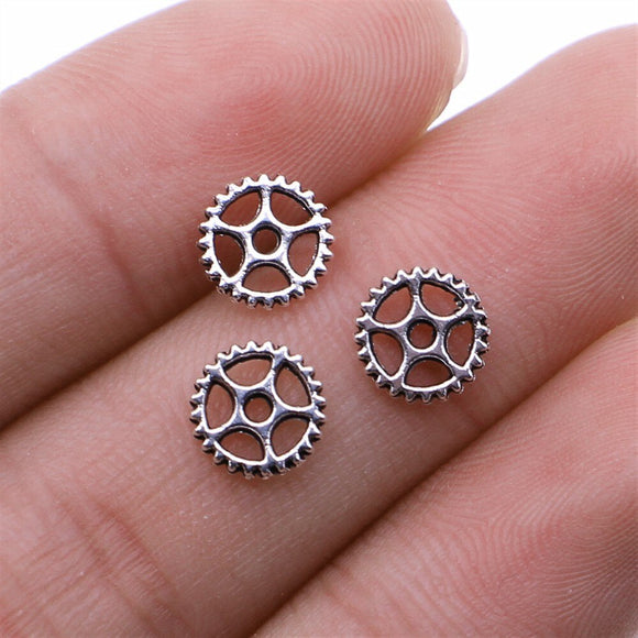 WYSIWYG 40pcs Gear Charms Pendant DIY Jewelry Findings For Jewelry Makingantique Silver Color Tone 8mm