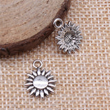 WYSIWYG 40pcs Sun Chrysanthemum Charms Pendant Diy Metal Jewelry Making Antique Silver Color 12x15mm