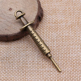 WYSIWYG 4pcs 15x62mm Syringe Charms Pendants For Jewelry Making 2 Colors Antique Silver Plated Antique Bronze Plated