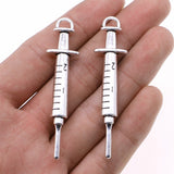 WYSIWYG 4pcs 15x62mm Syringe Charms Pendants For Jewelry Making 2 Colors Antique Silver Plated Antique Bronze Plated