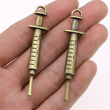 WYSIWYG 4pcs 15x62mm Syringe Charms Pendants For Jewelry Making 2 Colors Antique Silver Plated Antique Bronze Plated