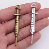 WYSIWYG 4pcs 15x62mm Syringe Charms Pendants For Jewelry Making 2 Colors Antique Silver Plated Antique Bronze Plated