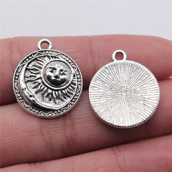 WYSIWYG 4pcs 19x23mm Antique Silver Color Sun Moon Disc Charms For Jewelry Making