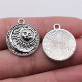 WYSIWYG 4pcs 19x23mm Antique Silver Color Sun Moon Disc Charms For Jewelry Making