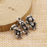 WYSIWYG 4pcs 19x25mm Charms Three Wise Monkeys Antique Silver Color Alloy DIY Jewelry Making Accessories