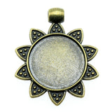 WYSIWYG 4pcs 20mm Inner Size 2 Colors Fashion Round Flower Style Zinc Alloy Cameo Cabochon Base Setting Charms Pendant DIY