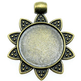 WYSIWYG 4pcs 20mm Inner Size 2 Colors Fashion Round Flower Style Zinc Alloy Cameo Cabochon Base Setting Charms Pendant DIY