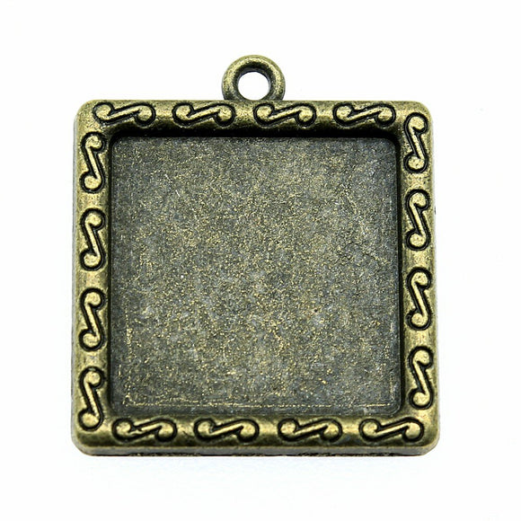WYSIWYG 4pcs 20mm Square Inner Size Vintage Antique Bronze Color Cameo Cabochon Base Setting Charms Pendant Jewelry Finding
