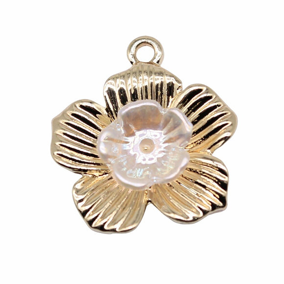 WYSIWYG 4pcs 24x22mm Flower Charms Electrophoresis KC Gold Color For Jewelry Making Zinc Alloy DIY Charms Jewelry Findings