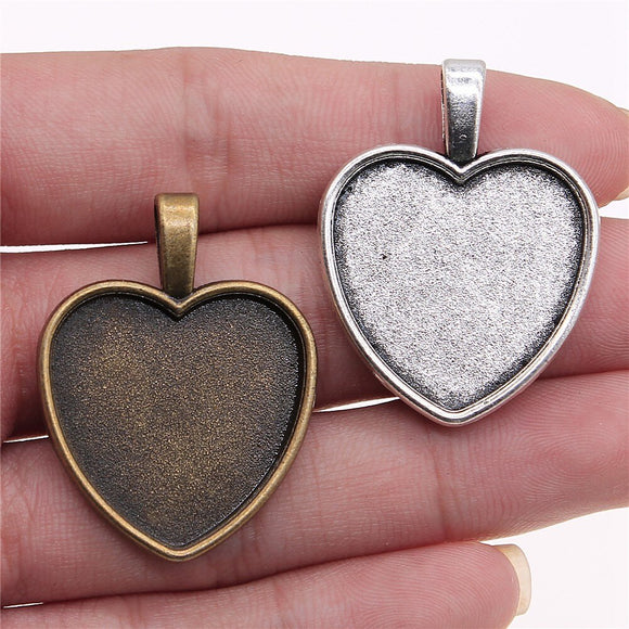 WYSIWYG 4pcs 25mm Inner Size Vintage Antique Bronze Antique Silver Color Alloy Heart Shape Cameo Cabochon Base Setting