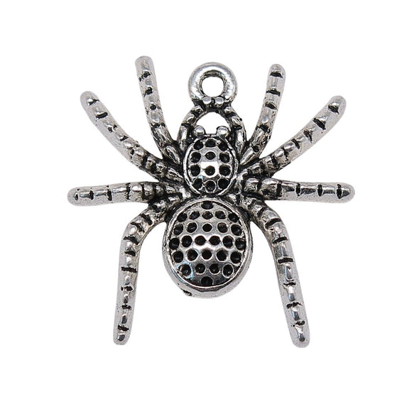 WYSIWYG 4pcs 25x25mm Antique Silver Color Spider Charms Pendant For Jewelry Making