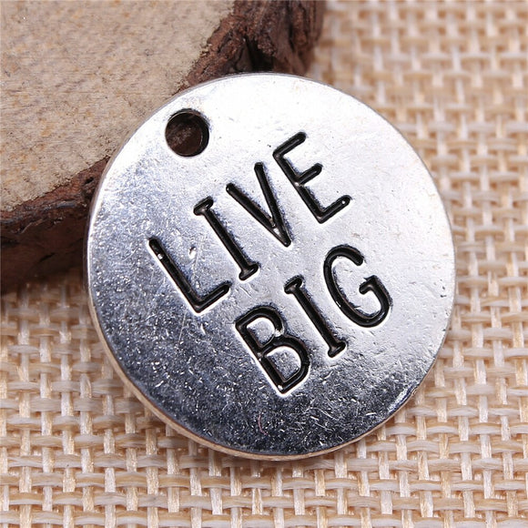 WYSIWYG 4pcs 25x25mm Live Big Round Plate Charms Antique Silver Color Pendant Charms Jewelry Findings For Jewelry Making