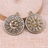 WYSIWYG 4pcs 28x25mm Round Shape Retro Zodiac Symbol Sun And Moon Totem Charm Pendant For Necklace Making