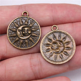 WYSIWYG 4pcs 28x25mm Round Shape Retro Zodiac Symbol Sun And Moon Totem Charm Pendant For Necklace Making