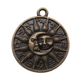 WYSIWYG 4pcs 28x25mm Round Shape Retro Zodiac Symbol Sun And Moon Totem Charm Pendant For Necklace Making