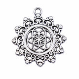 WYSIWYG 4pcs 29x29mm Antique Silver Color Round Flower Of Life Charms Pendant For Jewelry Making DIY Jewelry Findings