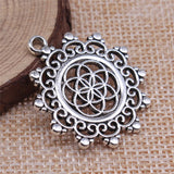 WYSIWYG 4pcs 29x29mm Antique Silver Color Round Flower Of Life Charms Pendant For Jewelry Making DIY Jewelry Findings