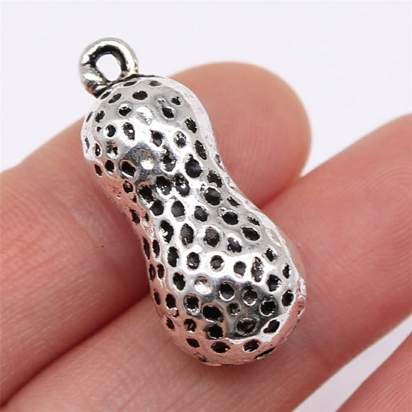 WYSIWYG 4pcs 30x13mm 3D Peanut Pendant Charms Antique Silver Color For Jewelry Making Zinc Alloy Jewelry Findings