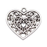 WYSIWYG 4pcs 30x27mm Hollow Carving Heart Charms Antique Silver Color Pendant Charms Jewelry Findings For Jewelry Making