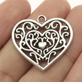 WYSIWYG 4pcs 30x27mm Hollow Carving Heart Charms Antique Silver Color Pendant Charms Jewelry Findings For Jewelry Making