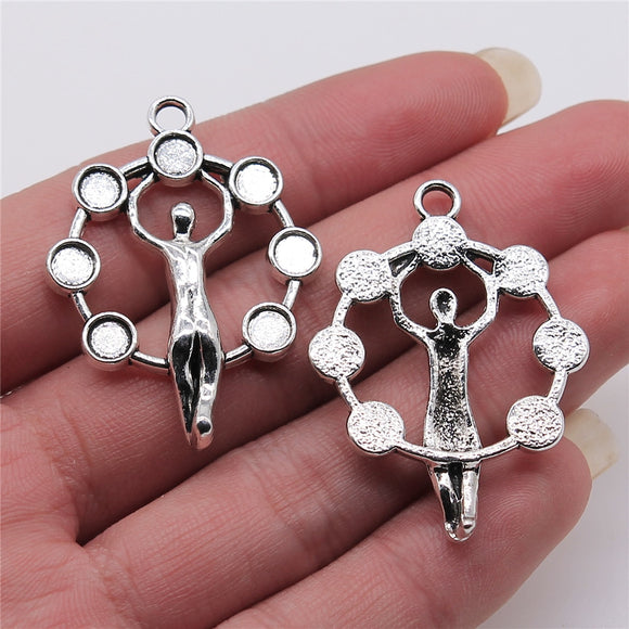 WYSIWYG 4pcs 30x40mm 7 Chakra Yoga Idols Pendant Charms Antique Silver Color For Jewelry Making Zinc Alloy Jewelry Findings