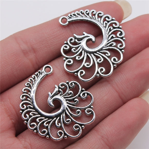 WYSIWYG 4pcs 31x32mm Filigree Spiral Phoenix Antique Silver Color Metal Alloy Jewelry Findings Diy Accessories