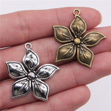 WYSIWYG 4pcs 33x31mm 2 Colors Antique Bronze Plated Flower Charm Flower Pendants Charm Flower Charm Pendants