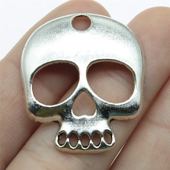 WYSIWYG 4pcs 34x30mm 2 Colors Antique Silver Color Antique Bronze Plated Pendants Skull Charm Skull Men Charm
