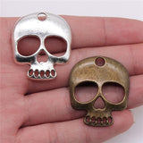 WYSIWYG 4pcs 34x30mm 2 Colors Antique Silver Color Antique Bronze Plated Pendants Skull Charm Skull Men Charm