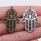 WYSIWYG 4pcs 35x24mm Hamsa Hand Charms Pendant For Jewelry Making 2 Colors Antique Bronze Plated Alloy Charms