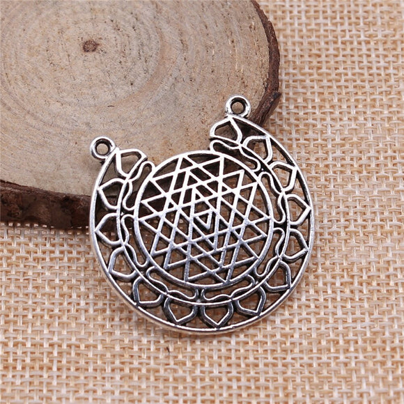 WYSIWYG 4pcs 35x35mm Sri Yantra Pattern Charms For Jewelry Making Antique Silver Color Charm Jewelry Accessories