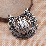 WYSIWYG 4pcs 35x35mm Sri Yantra Pattern Charms For Jewelry Making Antique Silver Color Charm Pendant Jewelry Accessories