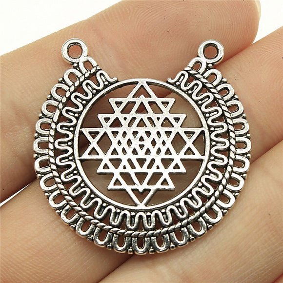 WYSIWYG 4pcs 35x35mm Sri Yantra Pattern Charms For Jewelry Making Antique Silver Color Charm Pendant Jewelry Accessories